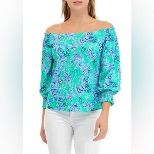 Lilly Pulitzer Maryellen Off Shoulder Top blouse in the "Shell of a Party" S